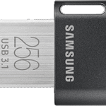 Samsung USB flash drive with a metal connector and black cap, 256GB USB 3.1 storage device.